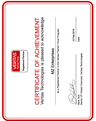 Veritas Partner Force Certificate
