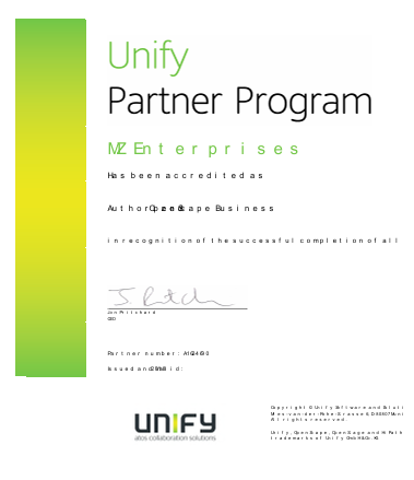 Unify Partner Program Certificate